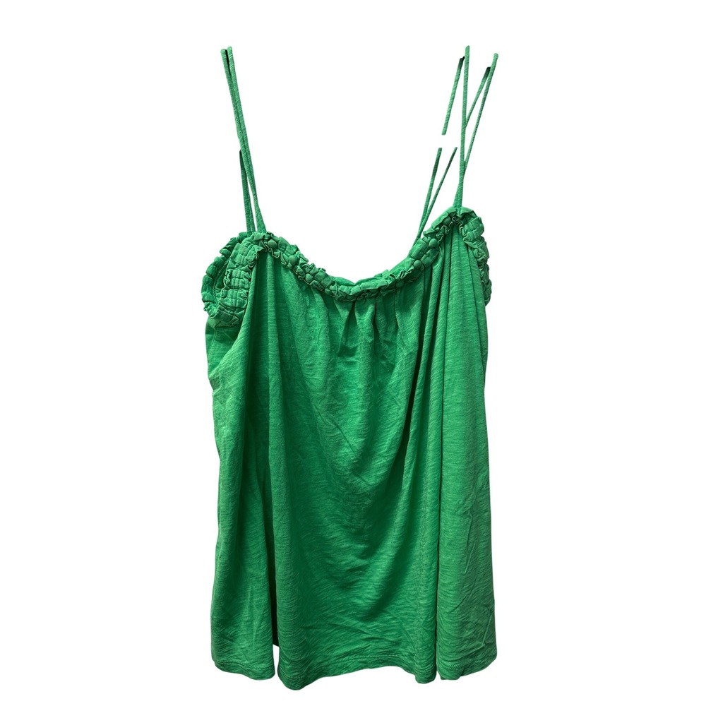 J.Crew Womens Kelly Green Ruffle Neck Spaghetti Strap Cami Tank Top Large